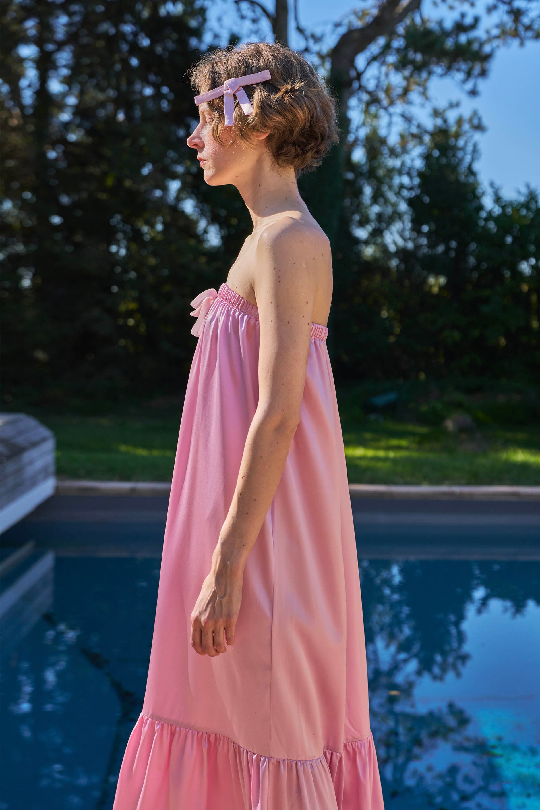 My Party 22 Momme Silk Strapless Bow Dress | Not Just Pajama