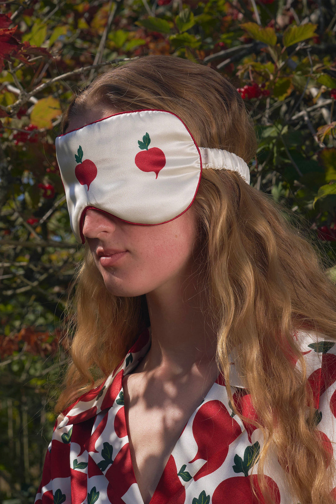 Farm Edit Red Turnip Embroidered 22 Momme Silk Eye Mask