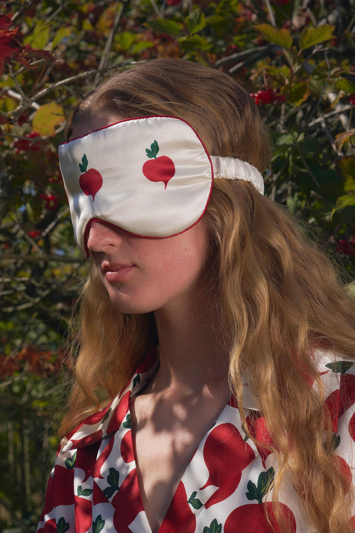 Farm Edit Red Turnip Embroidered 22 Momme Silk Eye Mask