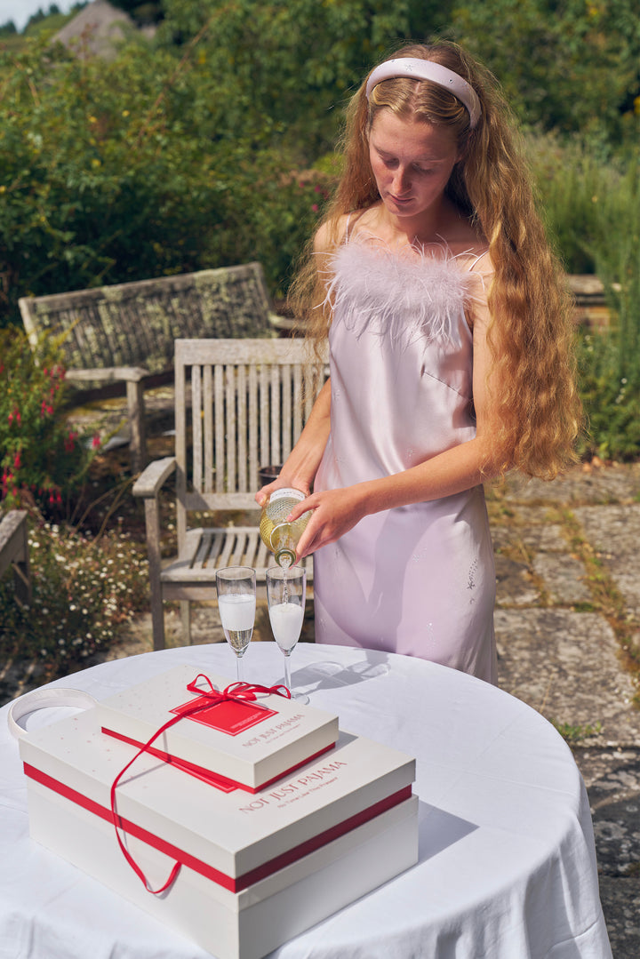 VEGA Collection Feathered Silk Rhinestone-Embellished Slip Dress - Amethyst