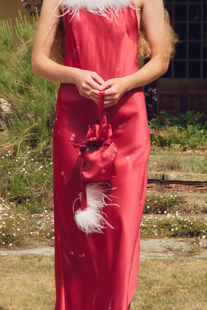 VEGA 22mm Mulberry Silk Crystal Feather Handbag-Silk Accessories-Not Just Pajama