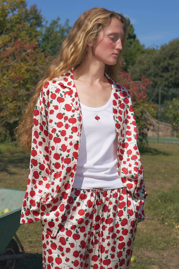 Farm Edit Red Turnip Print 22 Momme Silk Long-Sleeve Pajama Set