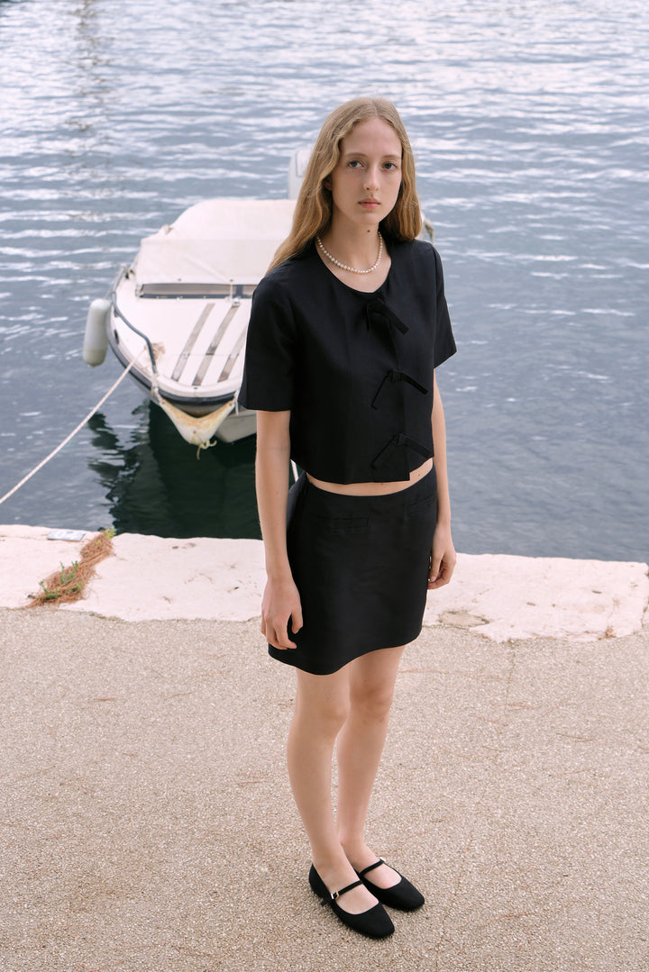 PAJA Berries Dupion Silk Mini Skirt - Black