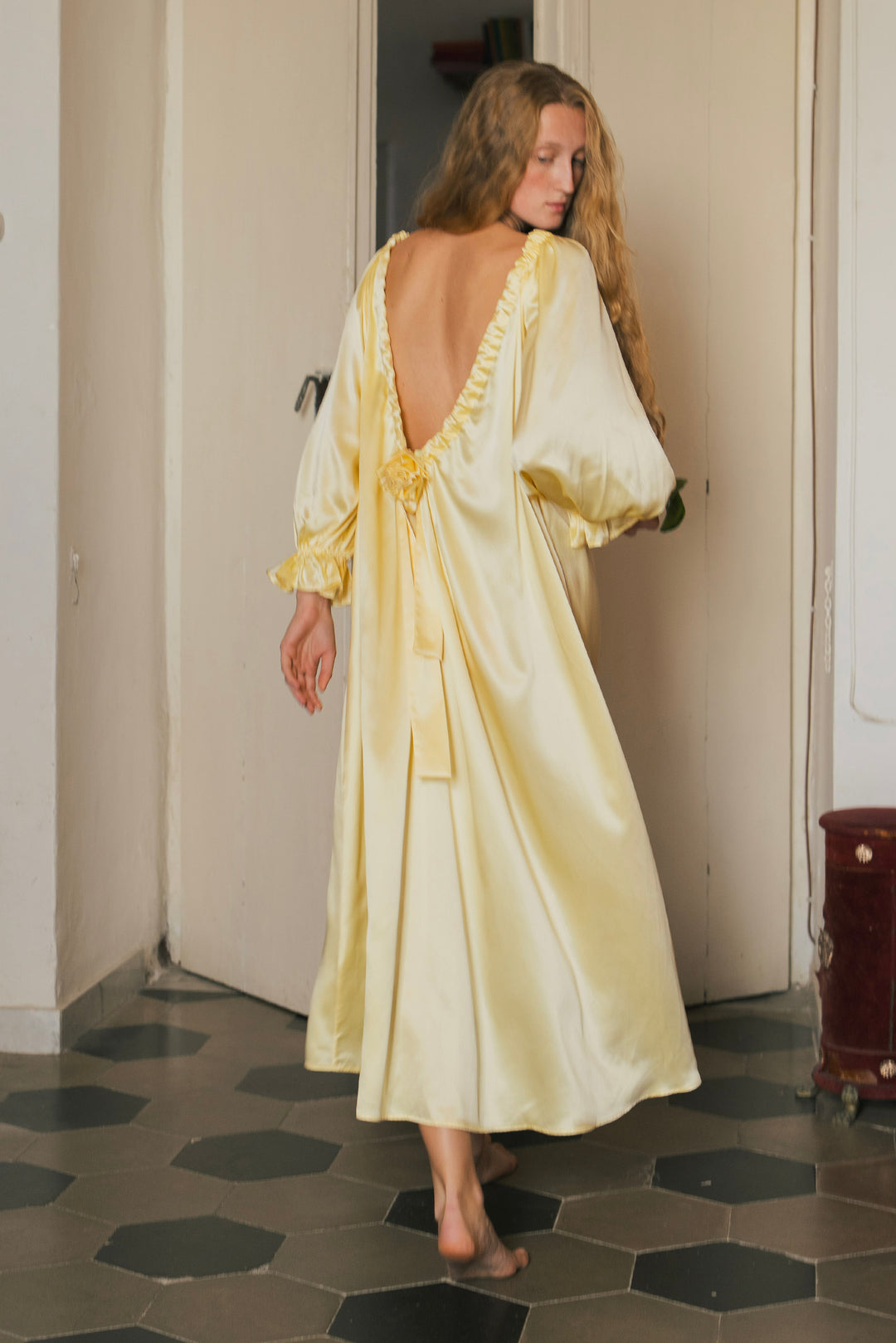 yellow silk dressing gown TIMELESS COLLECTION SILK ROBE IN BUTTER YELLOW | CULT MIA