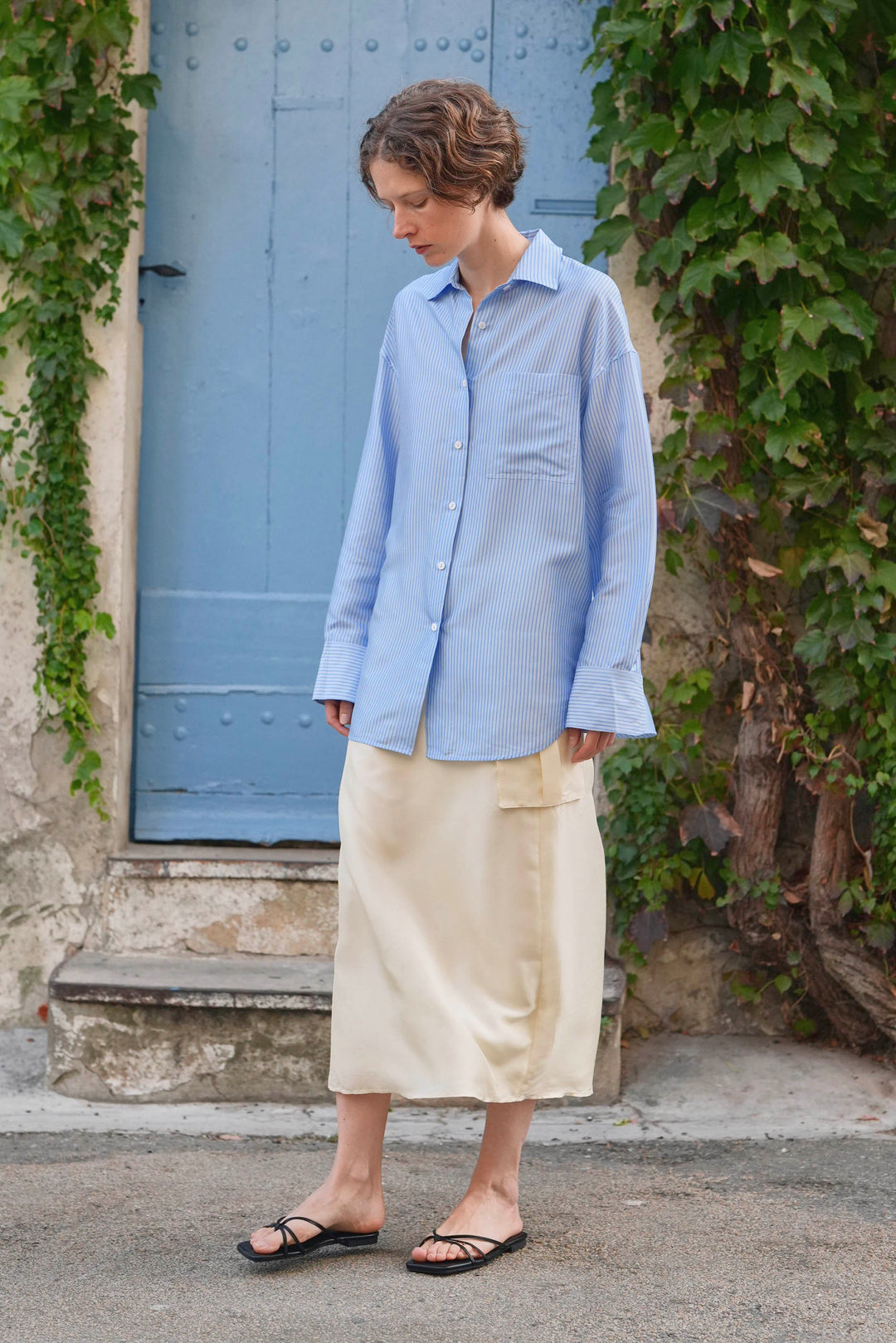 PAJA Out After Brunch Mulberry Silk Striped Shirt