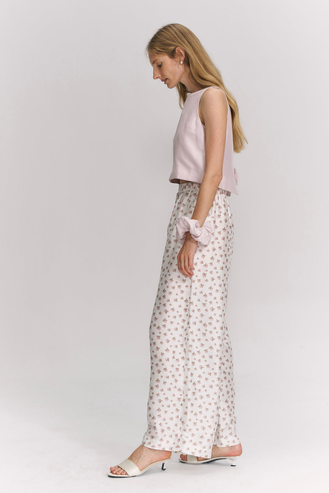 PAJA Farm Edit Dupion Silk Floral Print Trousers - White