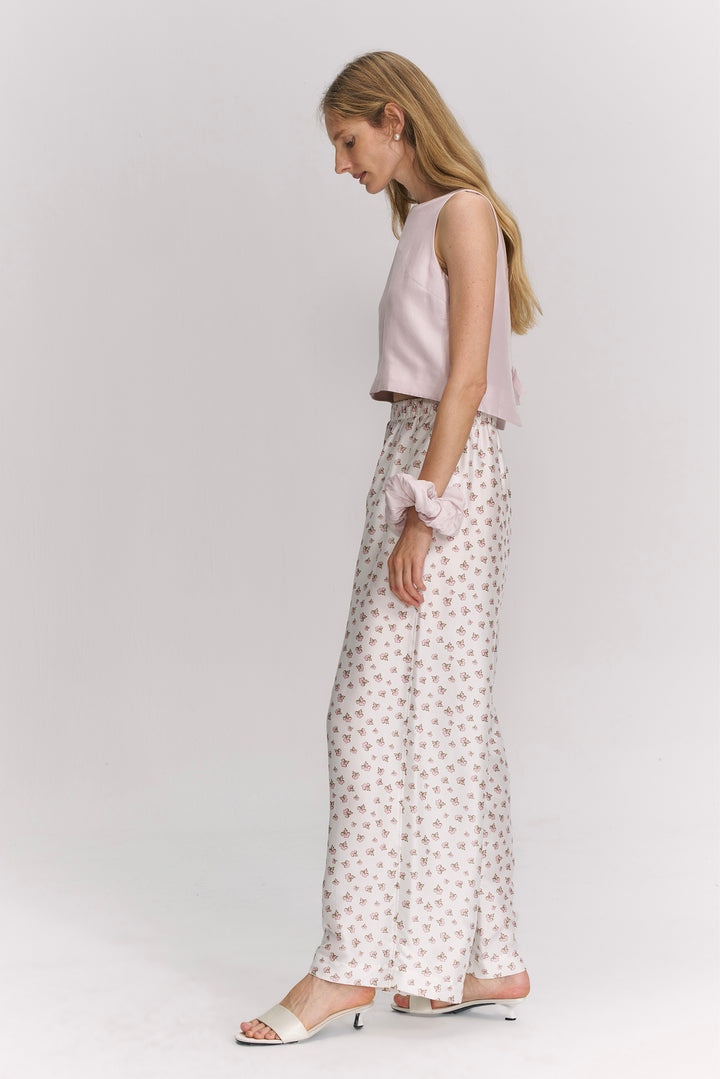 PAJA Farm Edit Dupion Silk Floral Print Trousers - White