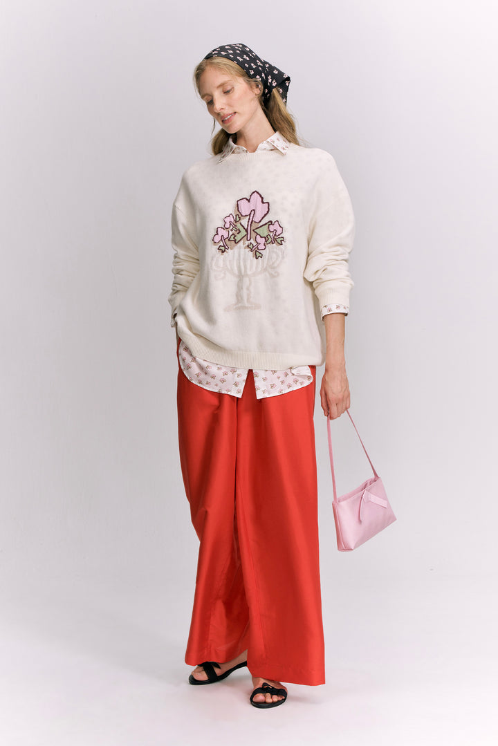 PAJA Farm Edit Dupion Silk Wide-Leg Trousers - Red