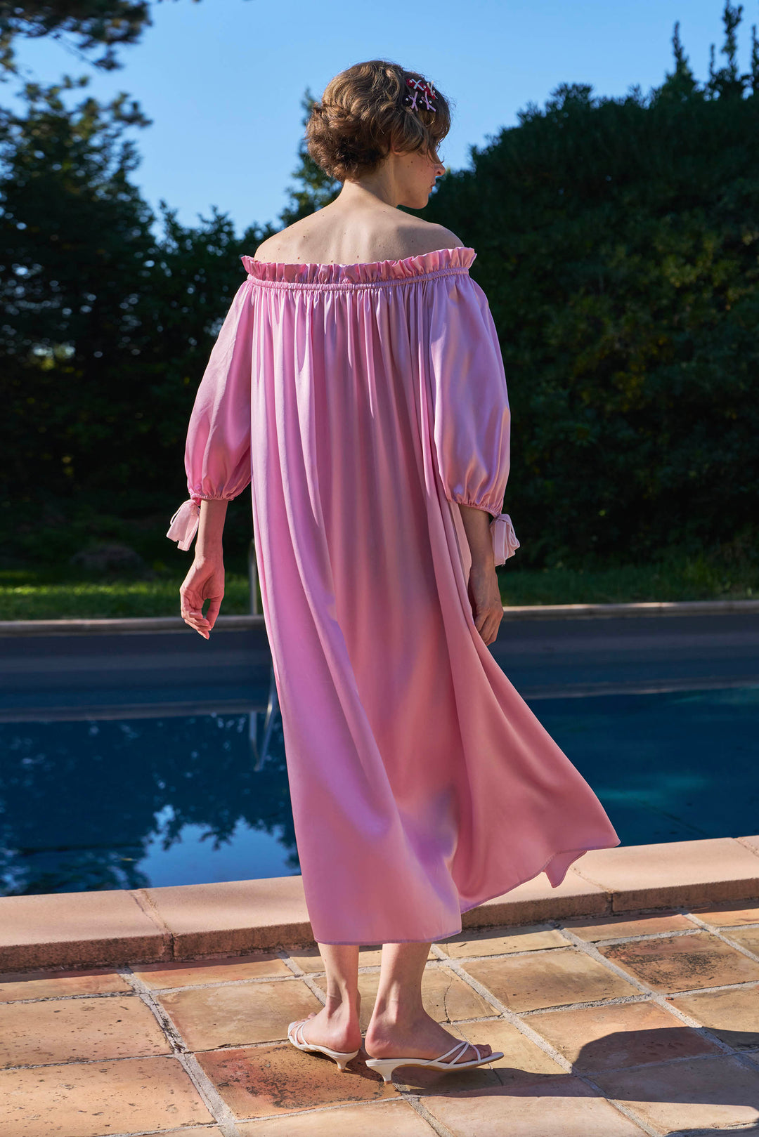 My Party 22 Momme Silk Off-Shoulder Bow Dress