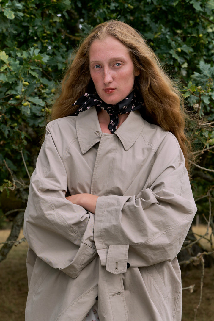 PAJA Farm Edit Dupion Silk Floral Print Triangle Scarf - Black