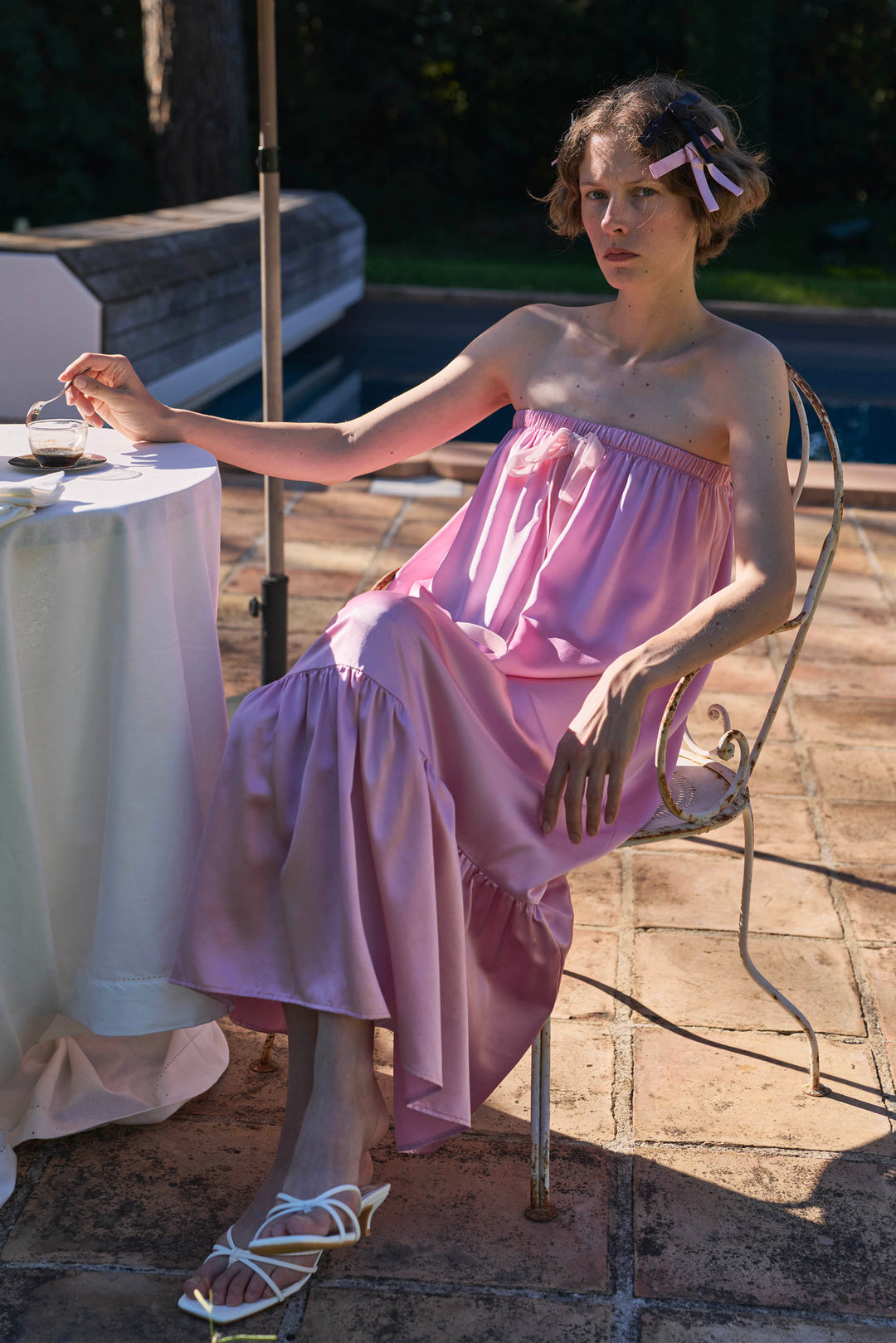 My Party 22 Momme Silk Strapless Bow Dress