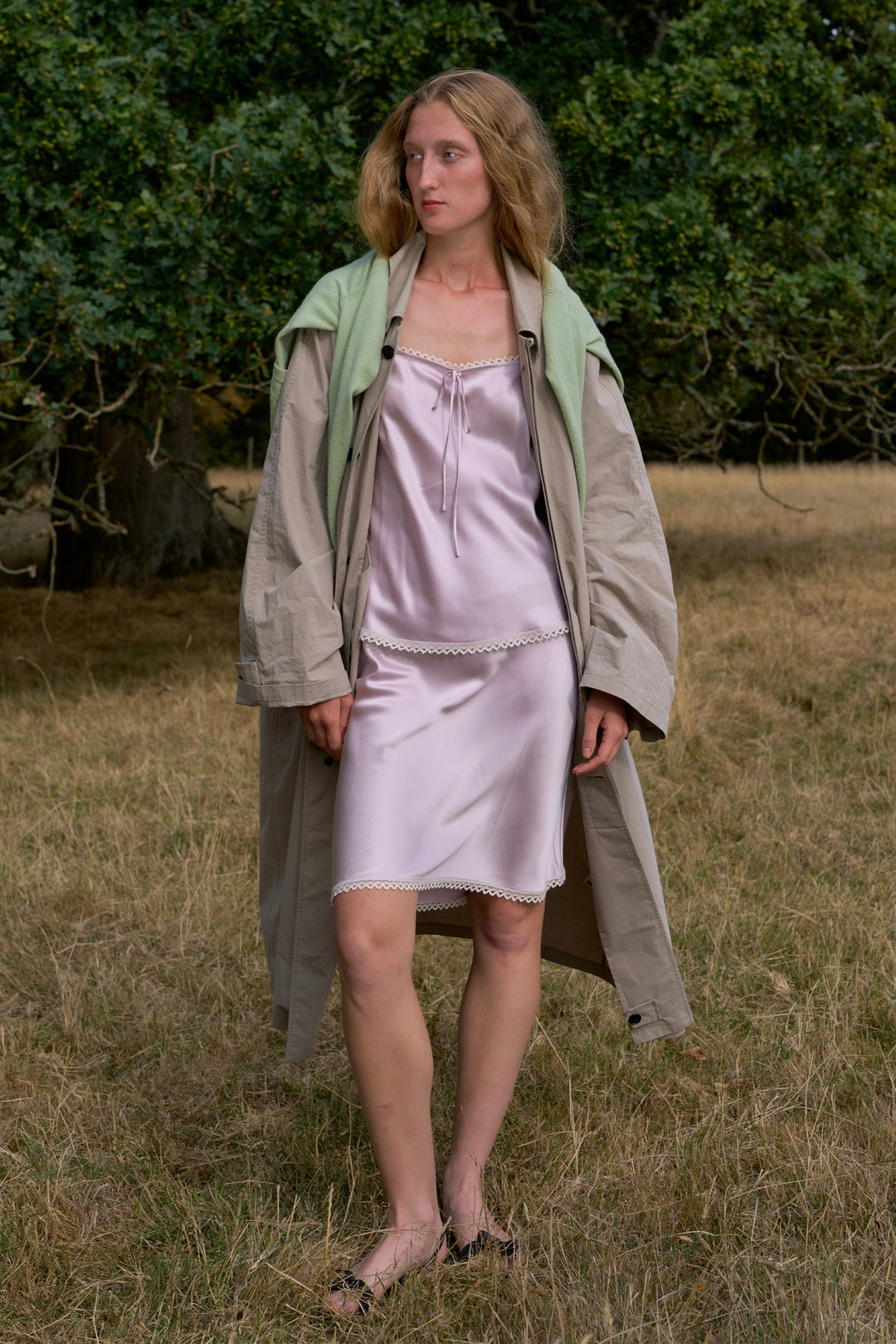 PAJA Farm Edit Silk Bias-Cut Lace Top & Skirt Set - Amethyst