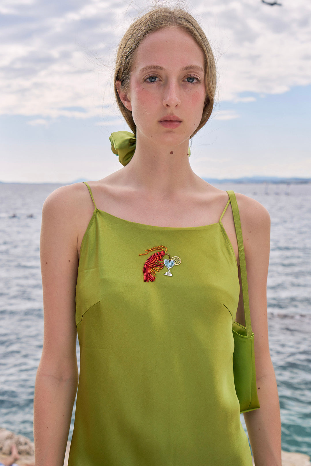 PAJA Beaded Summer Escapes Silk Slip Dress - Green