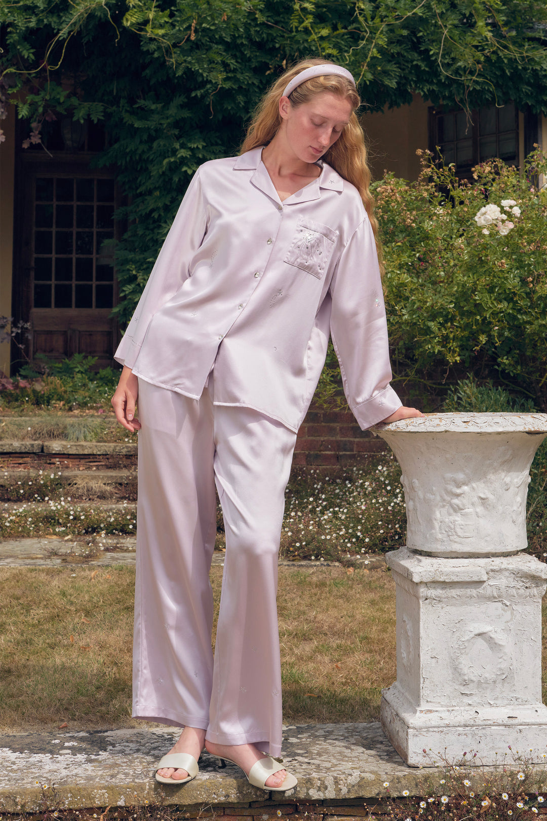 VEGA Collection Silk Rhinestone-Embellished Long Sleeve Set - Amethyst