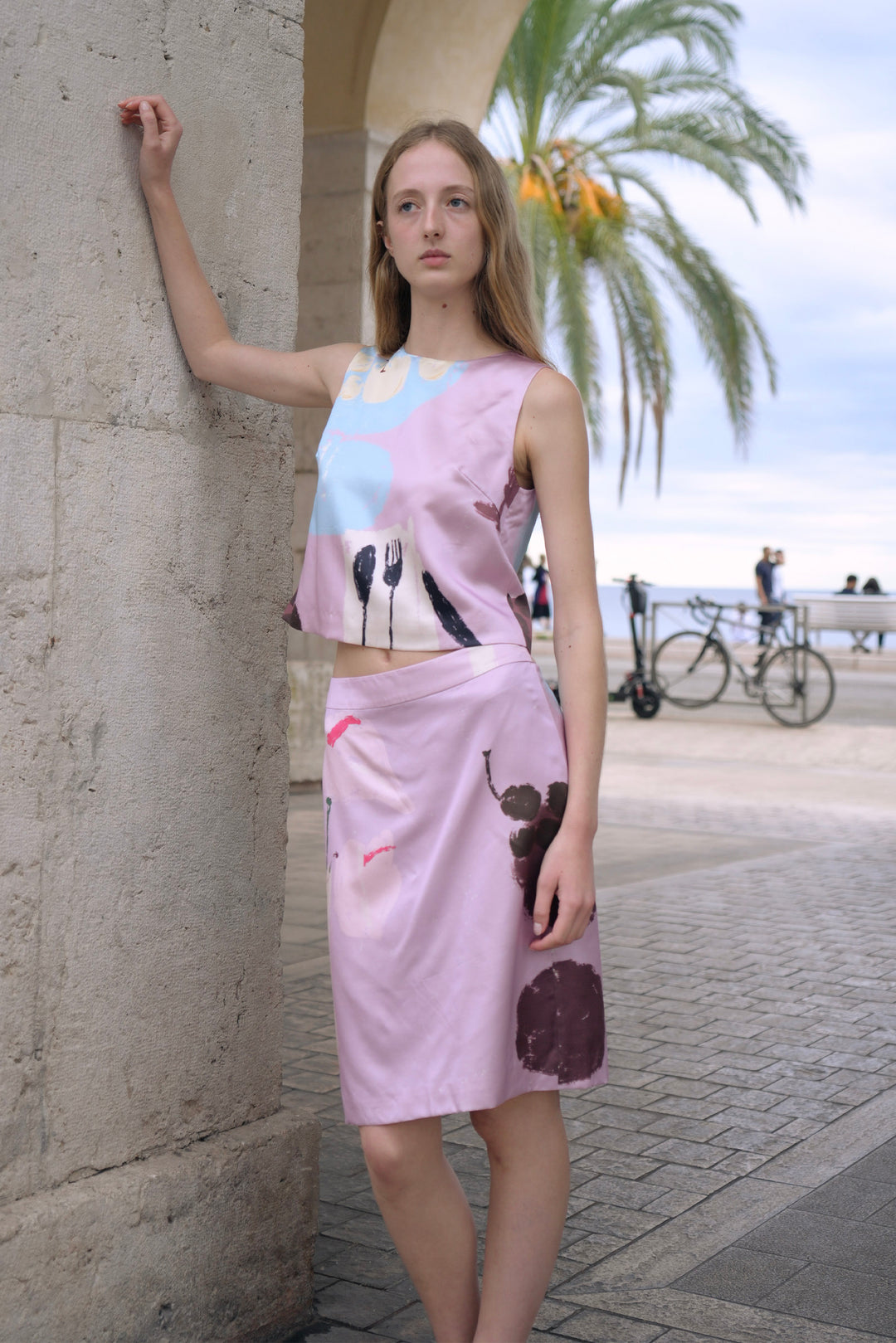 PAJA Dinner Hour Printed Silk Wool Satin Skirt