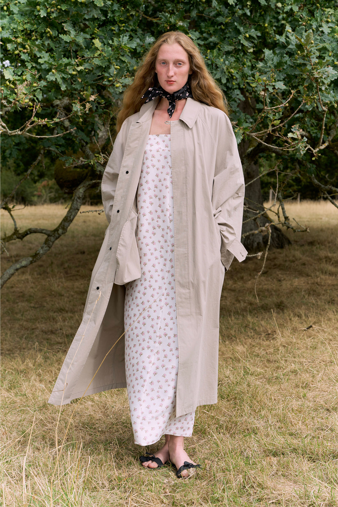 PAJA Farm Edit Dupion Silk Floral Print Maxi Dress - White