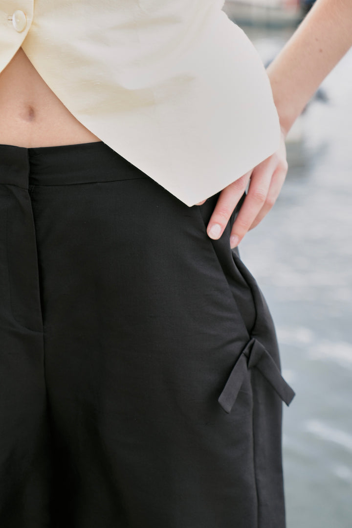 PAJA Berries Dupion Silk Relaxed Black Shorts