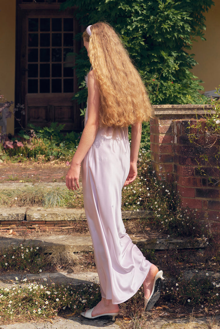 VEGA Collection Feathered Silk Rhinestone-Embellished Slip Dress - Amethyst