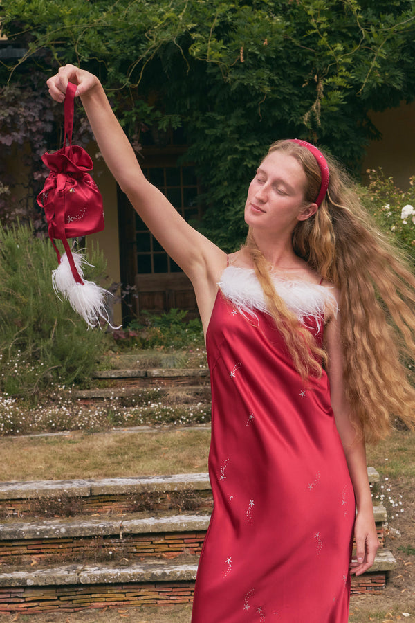 VEGA 22mm Mulberry Silk Crystal Feather Handbag