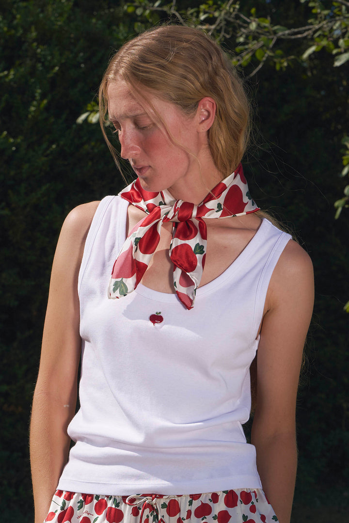 Farm Edit Red Turnip Print 22 Momme Silk Square Scarf