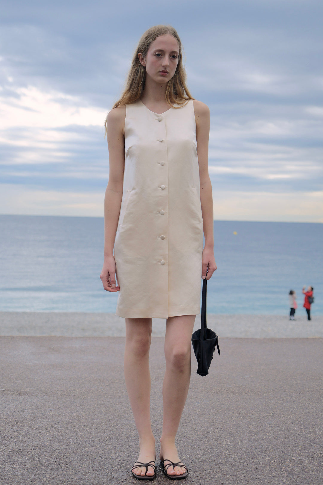 PAJA Dinner Hour Silk-Wool Satin V-Neck Vest Dress