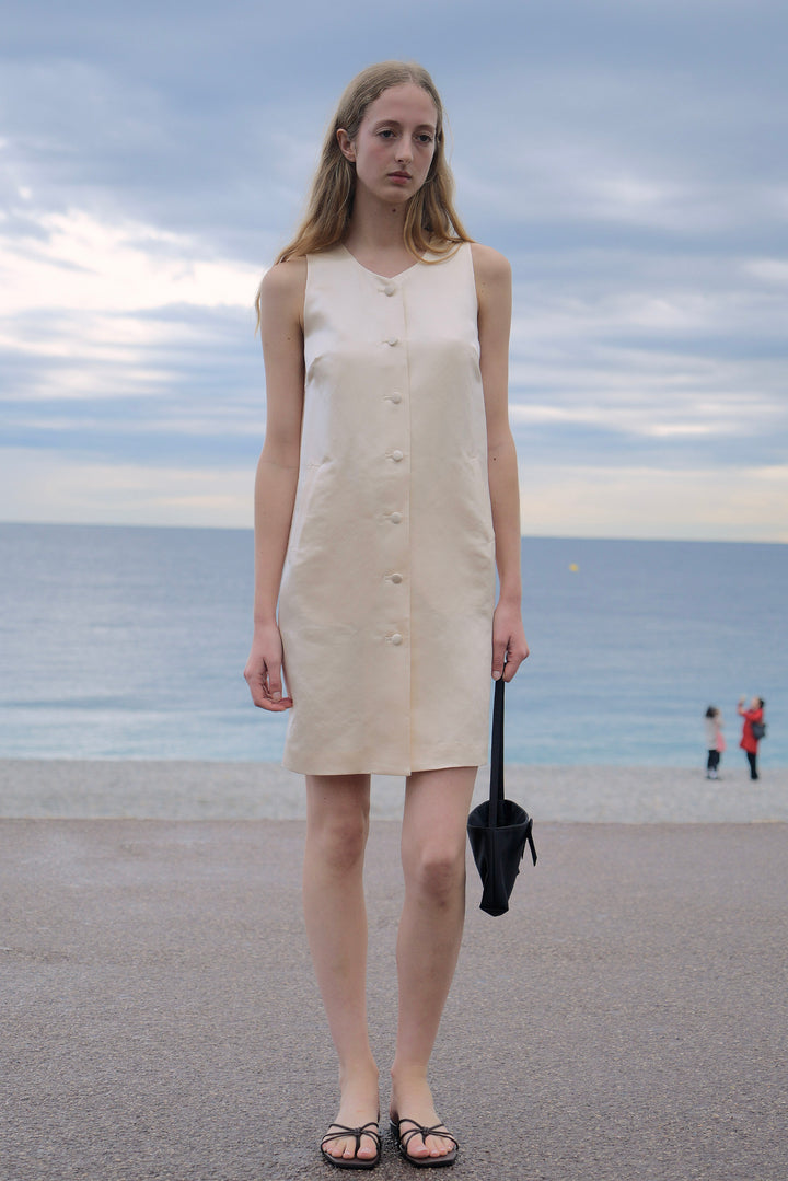 PAJA Dinner Hour Silk-Wool Satin V-Neck Vest Dress