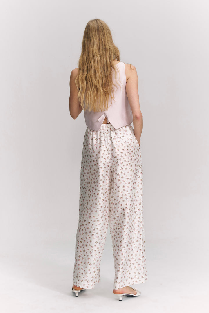 PAJA Farm Edit Dupion Silk Floral Print Trousers - White