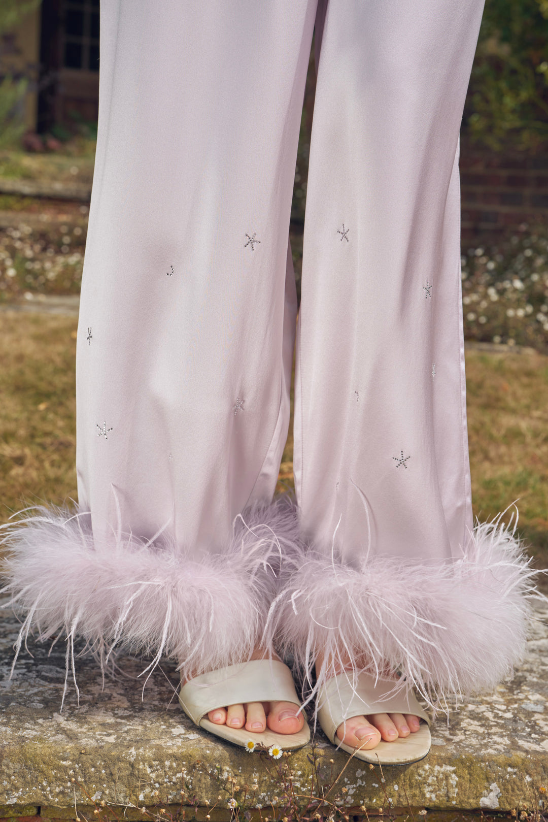 VEGA Collection Feathered Silk Rhinestone-Embellished Long Sleeve Set - Amethyst