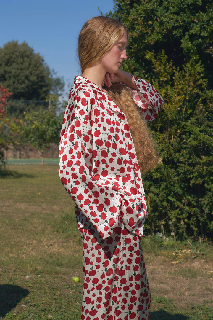 Farm Edit Red Turnip Print 22 Momme Silk Long-Sleeve Pajama Set