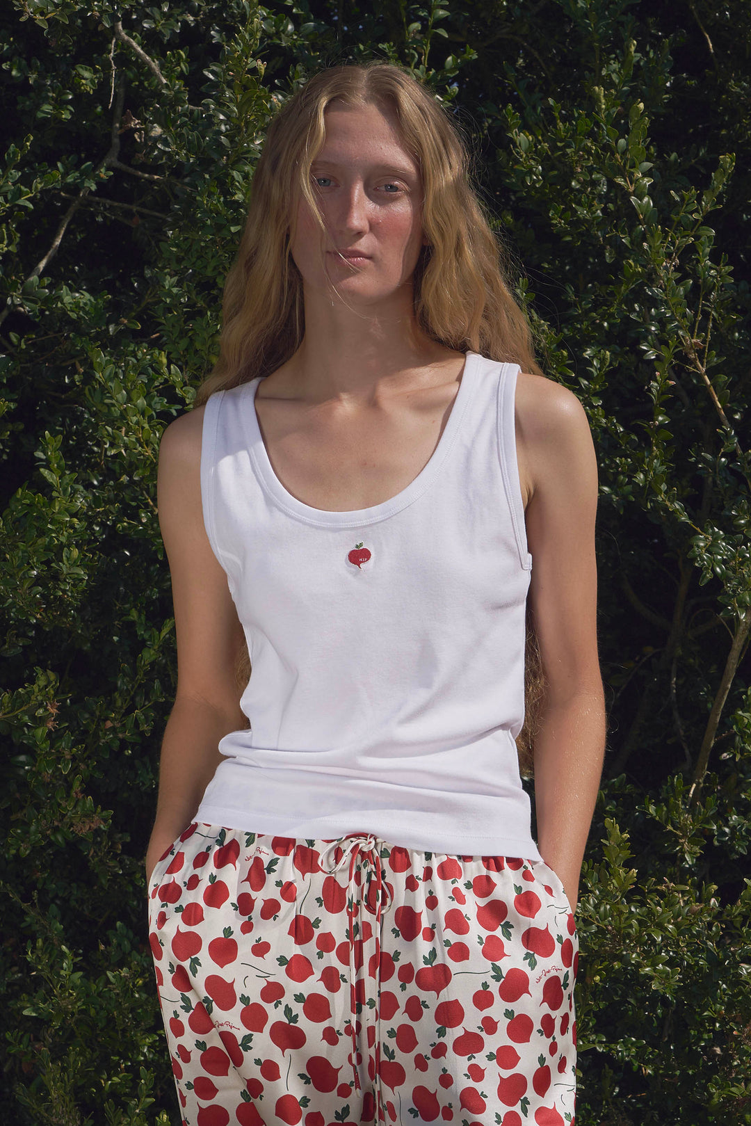 Farm Edit Red Turnip Modal-Silk Knit Tank Top