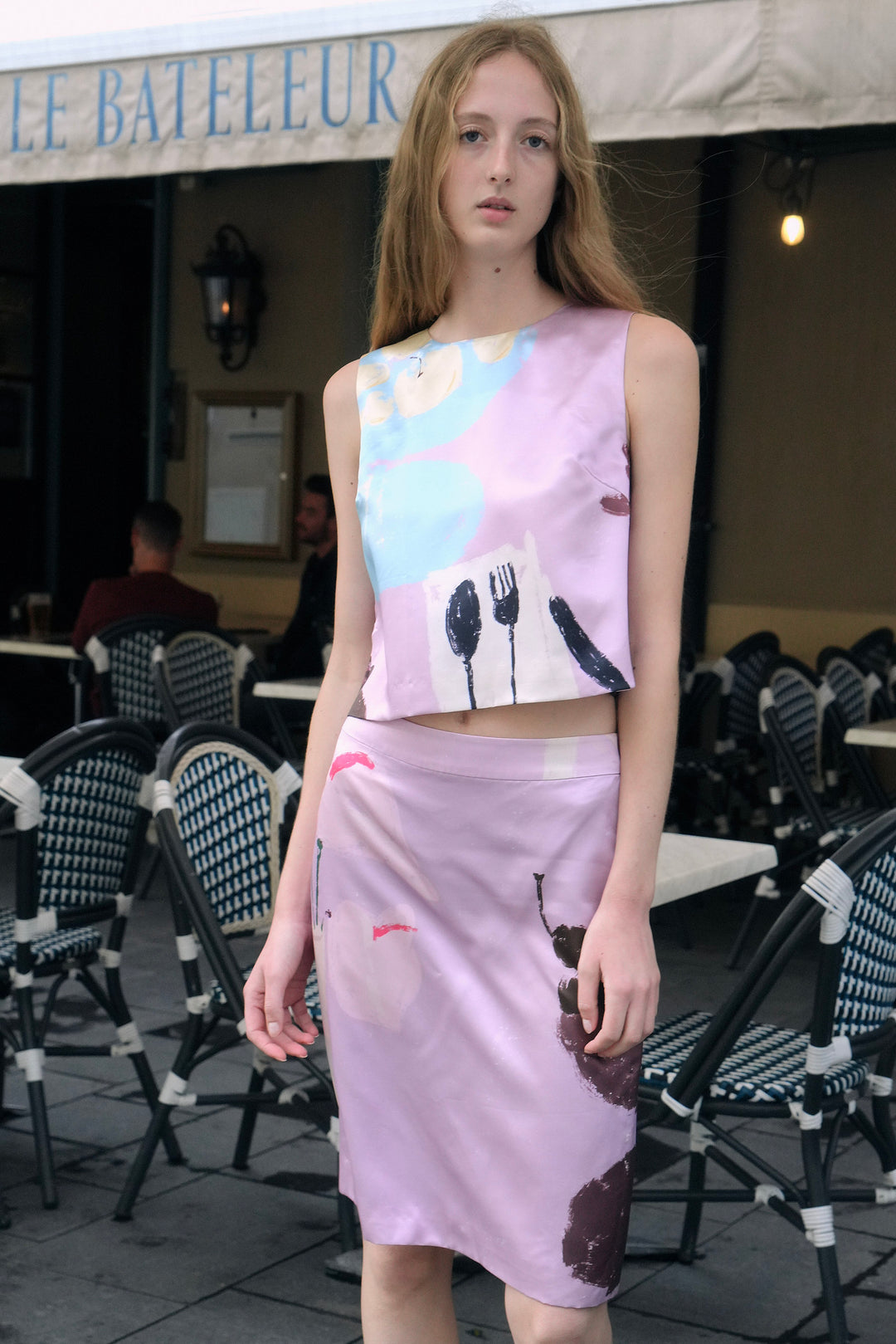 PAJA Dinner Hour Printed Silk Wool Satin Blouse