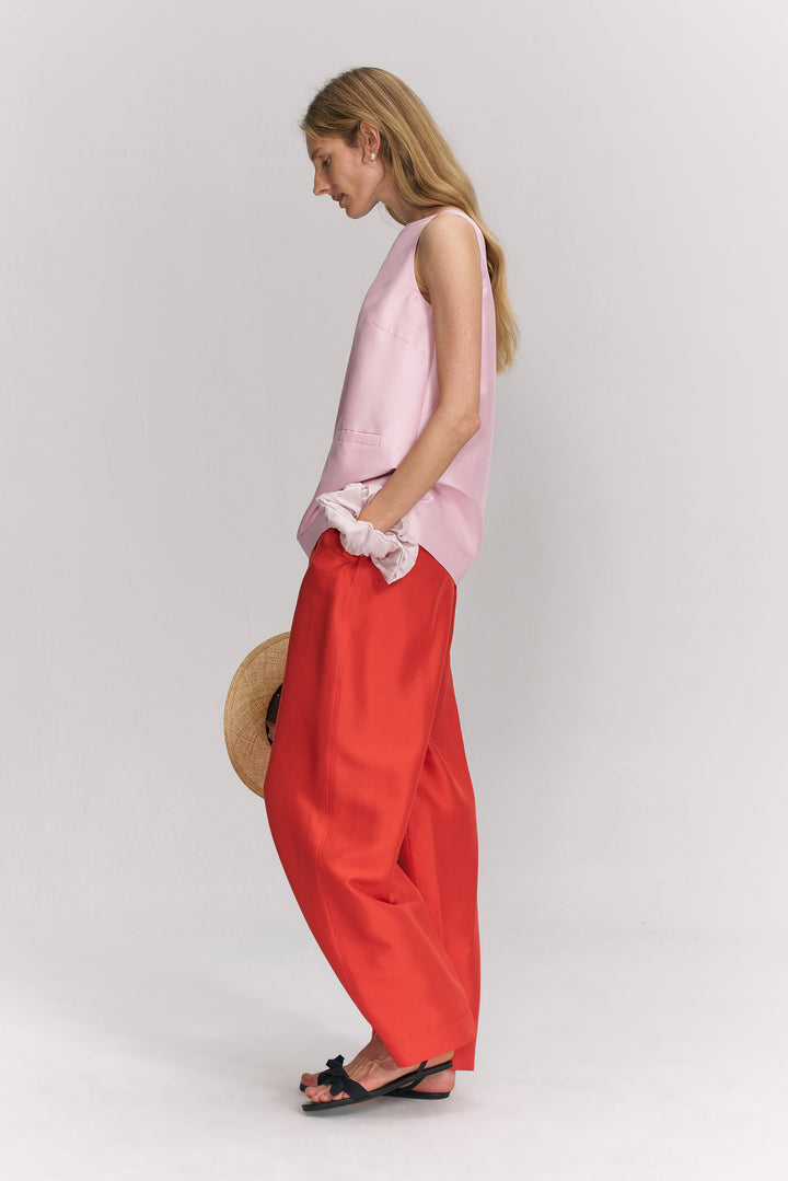 PAJA Farm Edit Dupion Silk Wide-Leg Trousers - Red