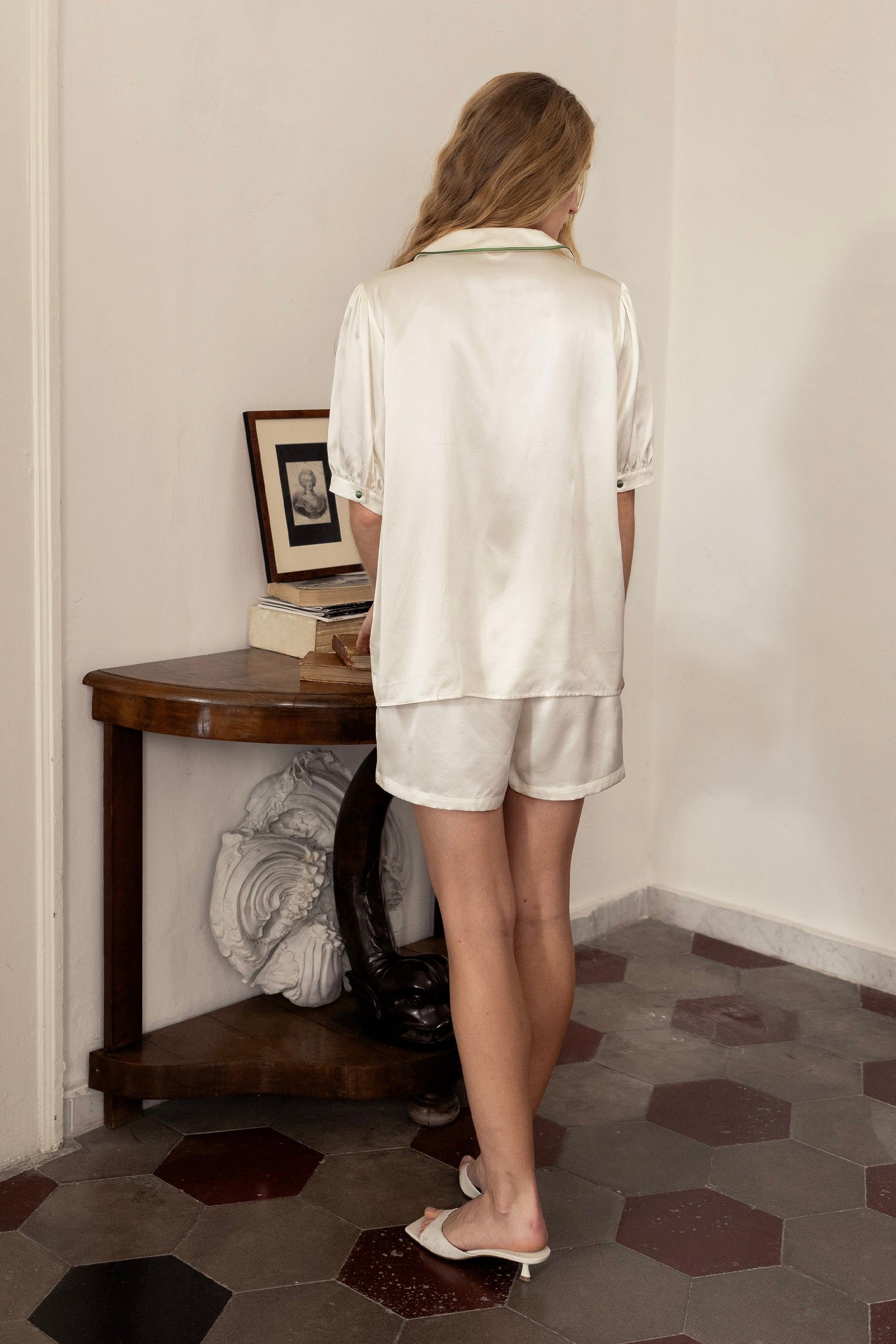 French Vintage Silk Shirt and Shorts Set – Not Just Pajama