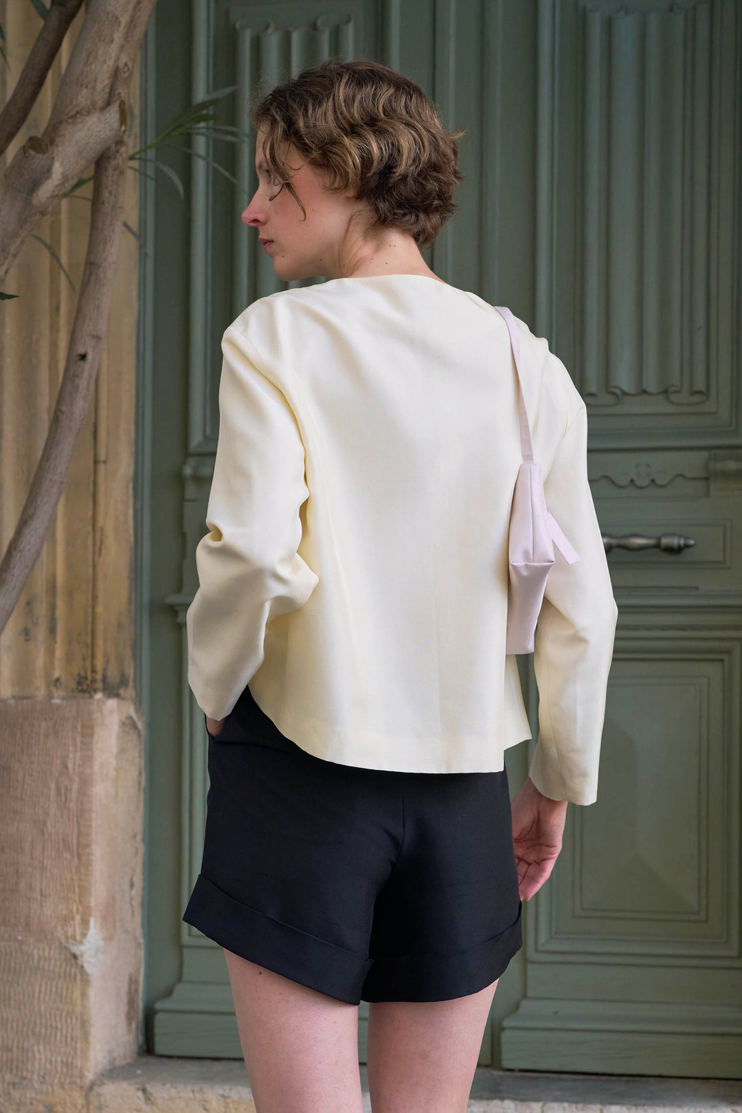 PAJA Out After Brunch Mulberry Silk U-Neck Knot Closure Jacket