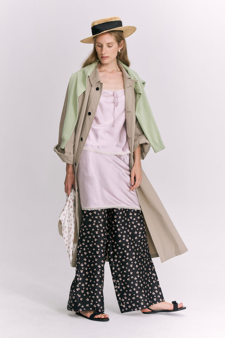 PAJA Farm Edit Dupion Silk Floral Print Trousers - Black