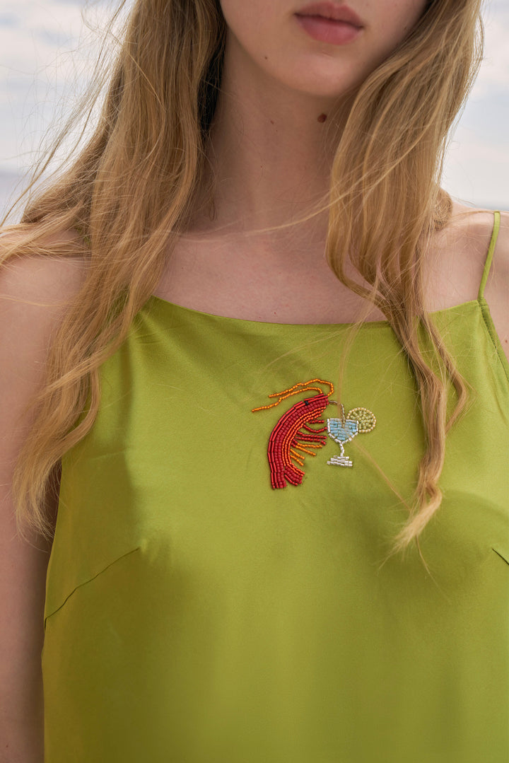 PAJA Beaded Summer Escapes Silk Slip Dress - Green