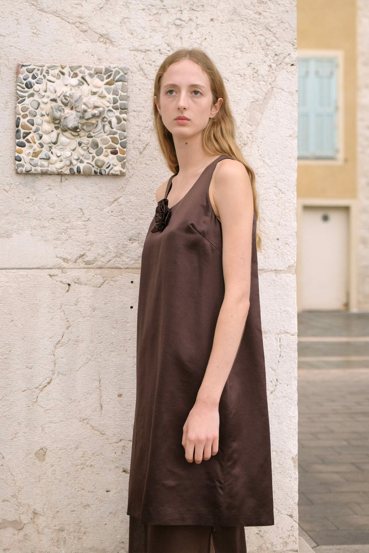 PAJA Dinner Hour Silk-Wool Satin Sleeveless Dress