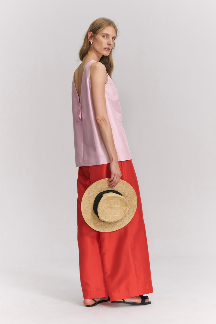 PAJA Farm Edit Dupion Silk Deep V-Back Top - Pink