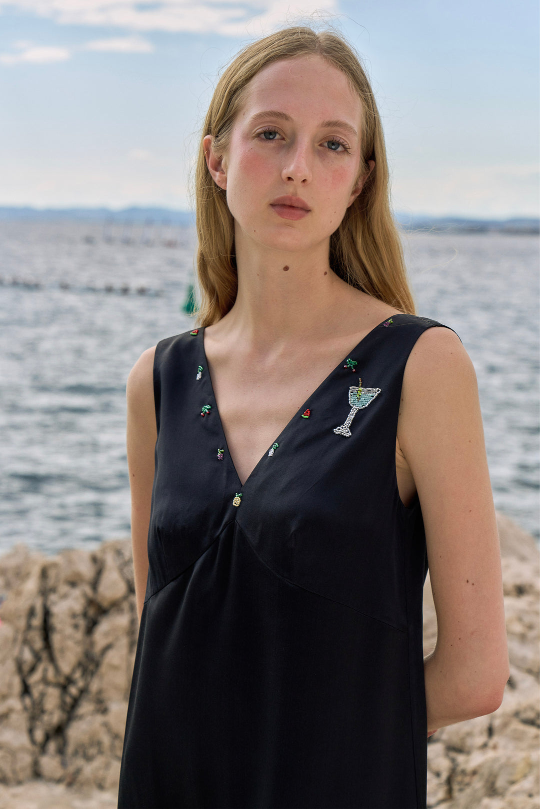 PAJA Beaded Summer Escapes Silk Sleeveless Dress - Black