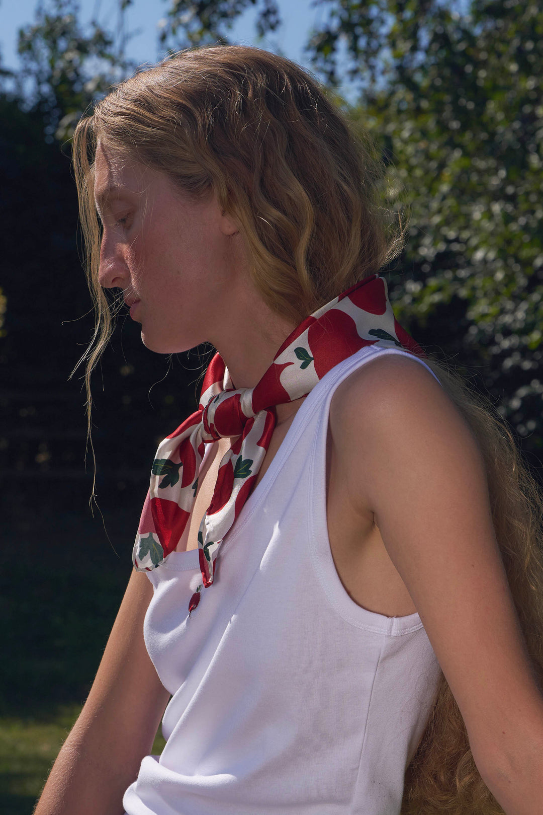 Farm Edit Red Turnip Print 22 Momme Silk Square Scarf