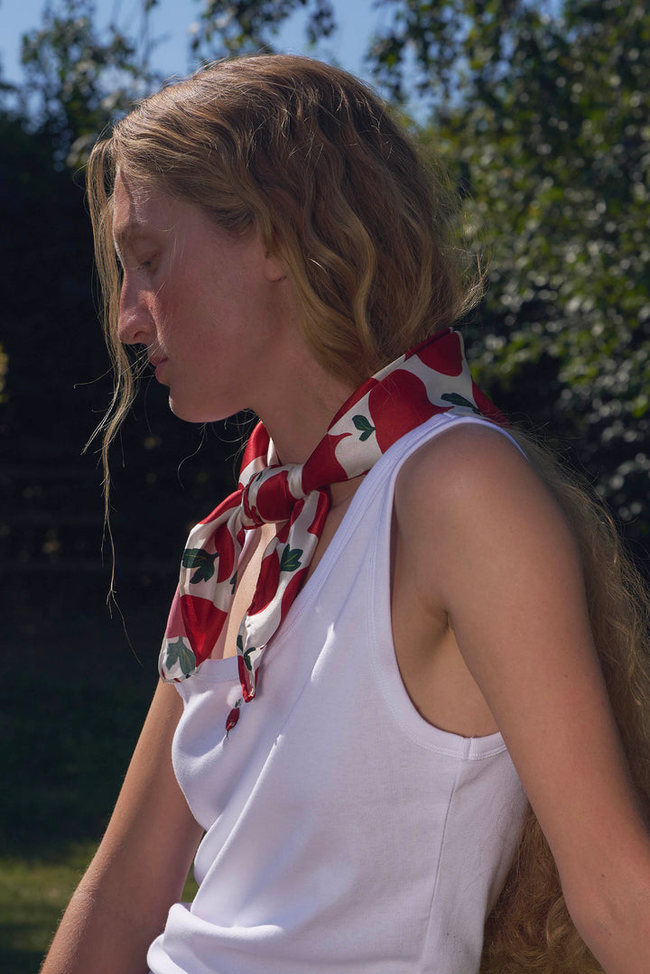 Farm Edit Red Turnip Print 22 Momme Silk Square Scarf