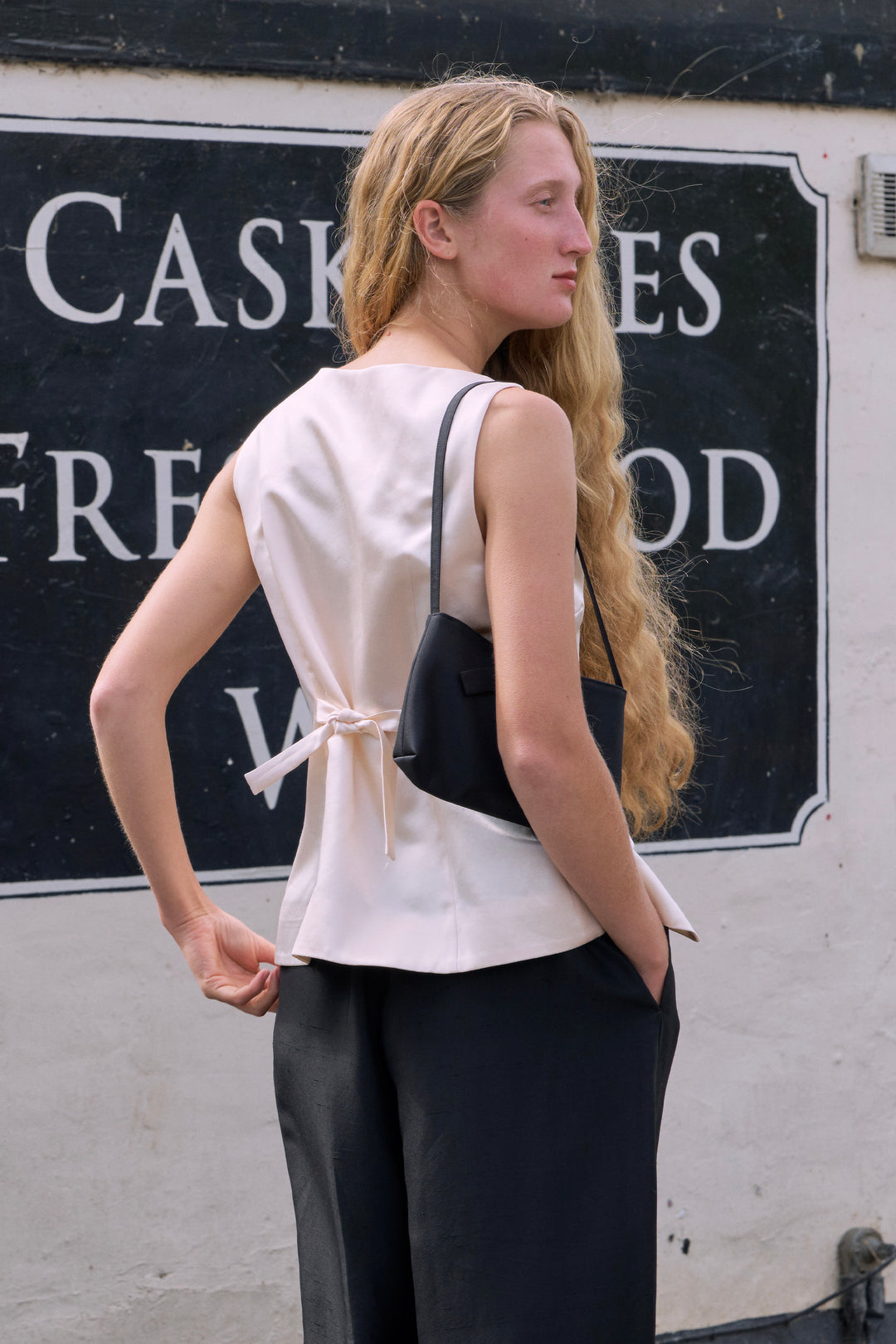 PAJA Farm Edit Waist-Tied Silk-Wool Satin Vest - Beige