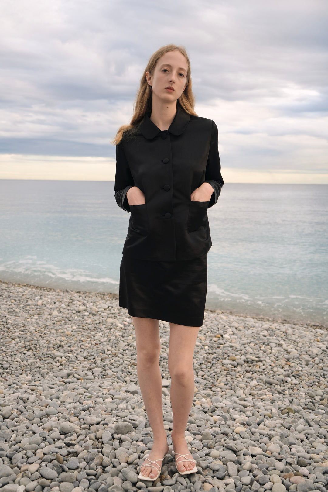 PAJA Dinner Hour Silk-Wool Satin Black Jacket