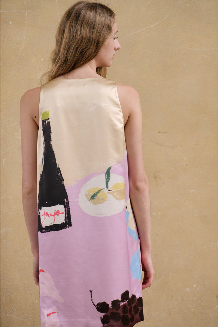 PAJA Dinner Hour Women's Printed Silk Wool Satin Cami Dress