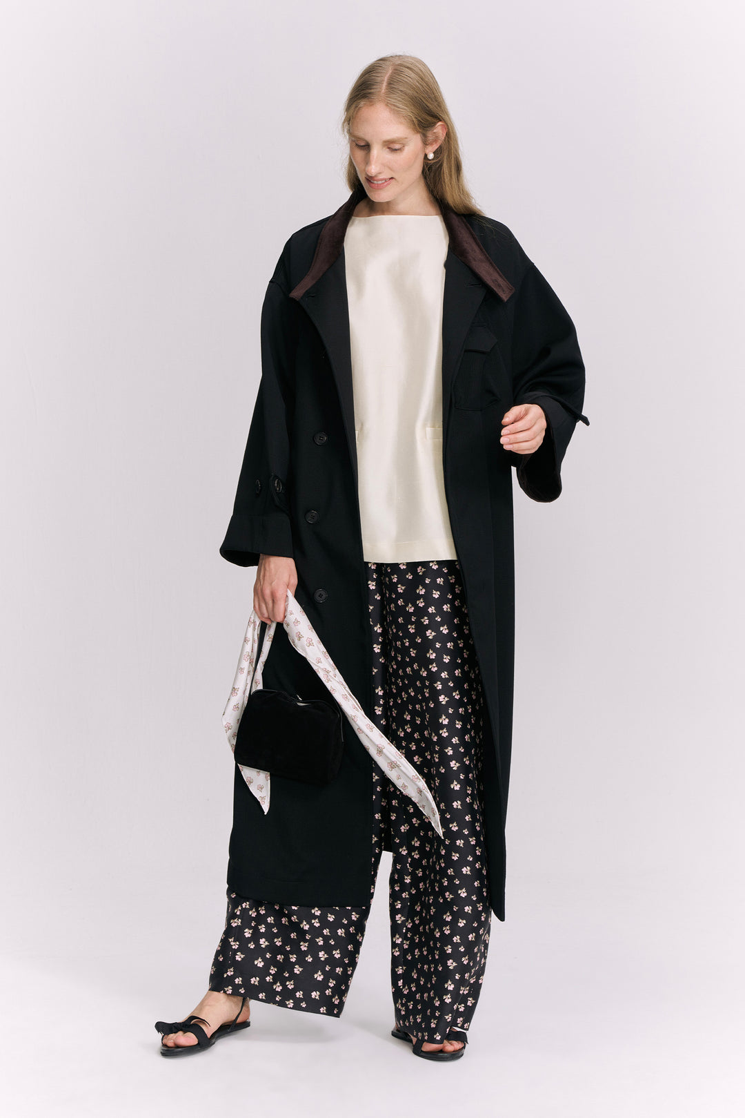 PAJA Farm Edit Dupion Silk Floral Print Trousers - Black