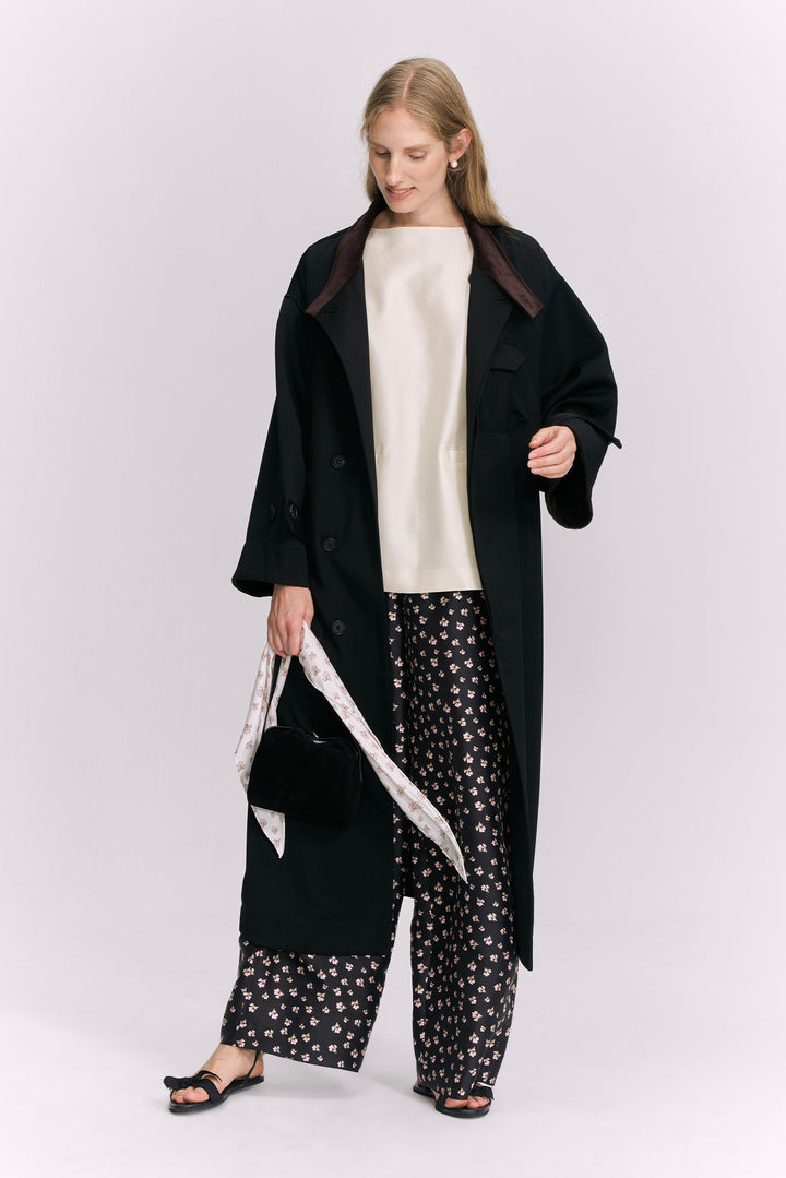 PAJA Farm Edit Dupion Silk Floral Print Trousers - Black