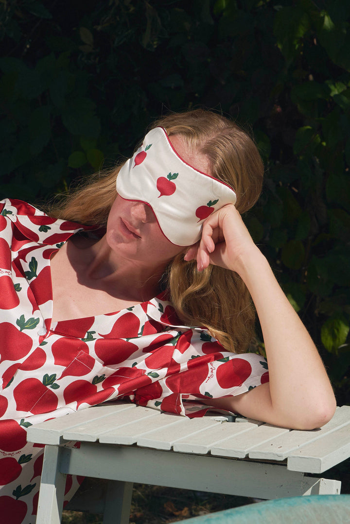 Farm Edit Red Turnip Embroidered 22 Momme Silk Eye Mask