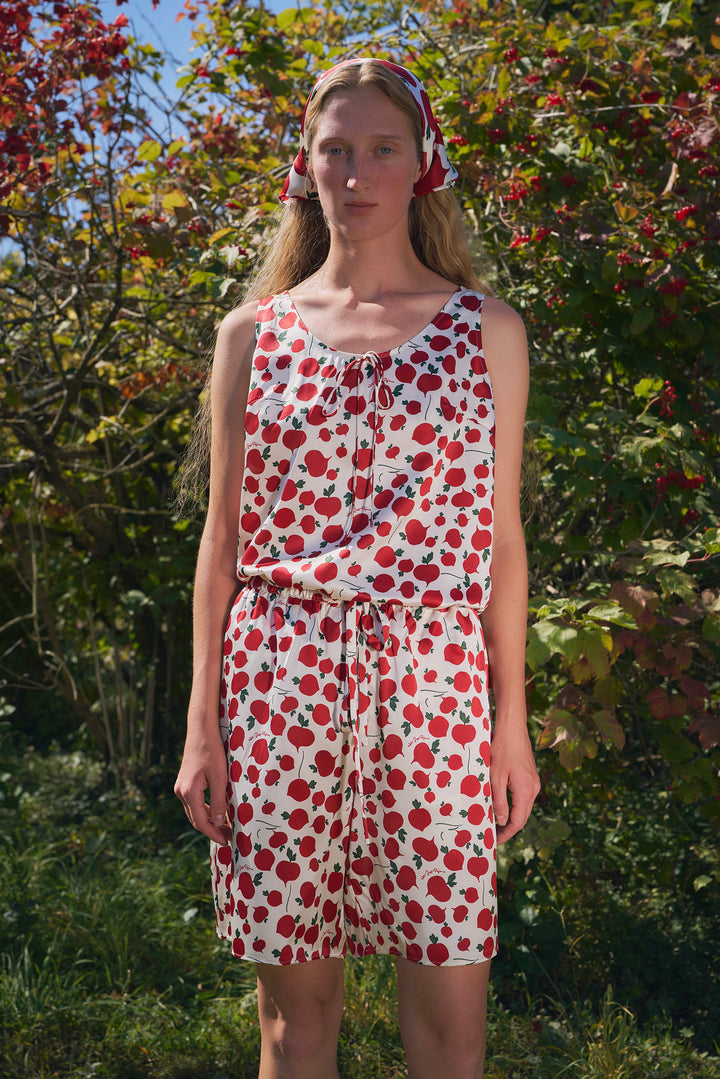 Farm Edit Red Turnip Print 22 Momme Silk Tank Shorts Set