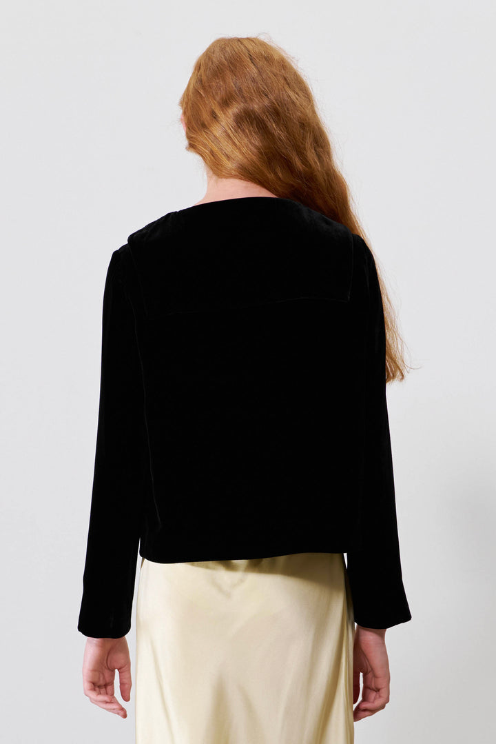 PAJA Summer Shimmer Silk Velvet Sailor Collar Bow Cropped Top