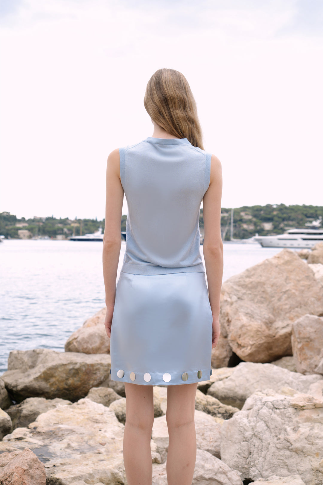 PAJA Gleam Collection Cashmere-Silk Vest Cardigan - Light Blue